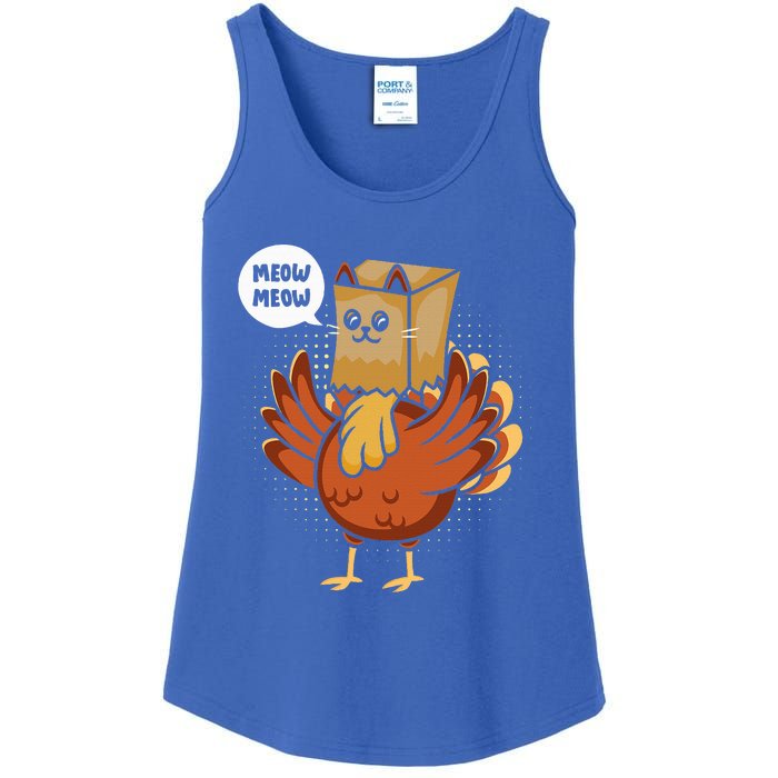 Funny Thanksgiving Day Fake Cat Turkey Meow Animal Farmer  Ladies Essential Tank