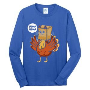 Funny Thanksgiving Day Fake Cat Turkey Meow Animal Farmer  Tall Long Sleeve T-Shirt