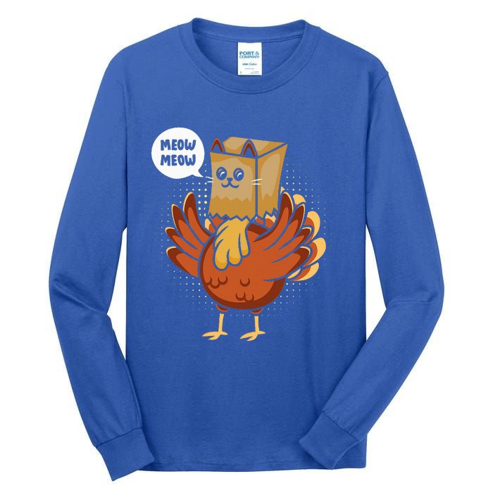 Funny Thanksgiving Day Fake Cat Turkey Meow Animal Farmer  Tall Long Sleeve T-Shirt