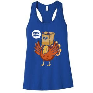 Funny Thanksgiving Day Fake Cat Turkey Meow Animal Farmer  Women's Racerback Tank