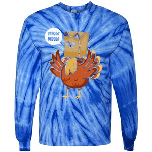 Funny Thanksgiving Day Fake Cat Turkey Meow Animal Farmer  Tie-Dye Long Sleeve Shirt