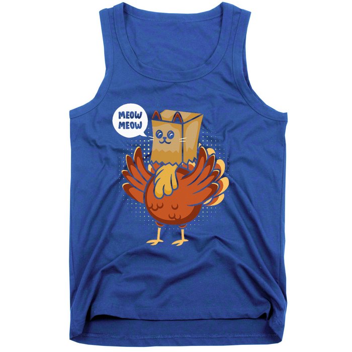 Funny Thanksgiving Day Fake Cat Turkey Meow Animal Farmer  Tank Top