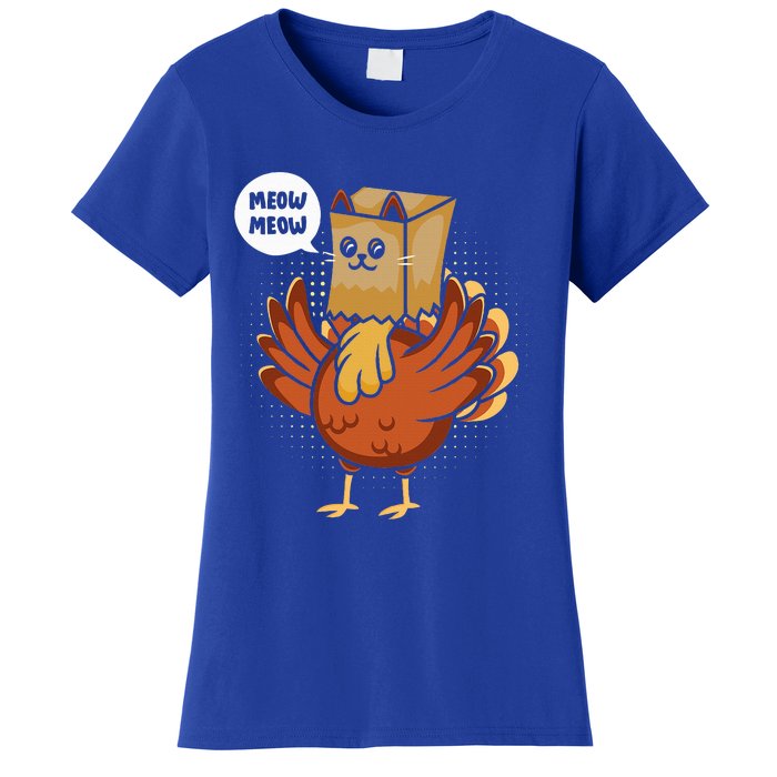 Funny Thanksgiving Day Fake Cat Turkey Meow Animal Farmer  Women's T-Shirt