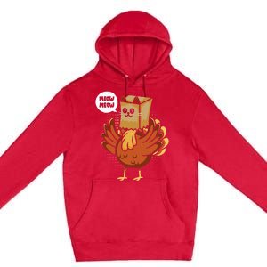 Funny Thanksgiving Day Fake Cat Turkey Meow Animal Farmer  Premium Pullover Hoodie