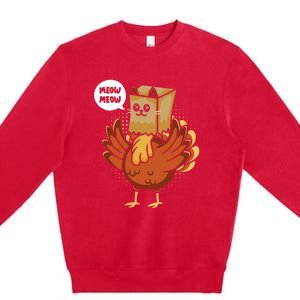 Funny Thanksgiving Day Fake Cat Turkey Meow Animal Farmer  Premium Crewneck Sweatshirt