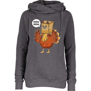 Funny Thanksgiving Day Fake Cat Turkey Meow Animal Farmer  Womens Funnel Neck Pullover Hood