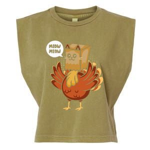 Funny Thanksgiving Day Fake Cat Turkey Meow Animal Farmer  Garment-Dyed Women's Muscle Tee