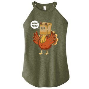 Funny Thanksgiving Day Fake Cat Turkey Meow Animal Farmer  Women's Perfect Tri Rocker Tank