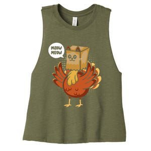 Funny Thanksgiving Day Fake Cat Turkey Meow Animal Farmer  Women's Racerback Cropped Tank