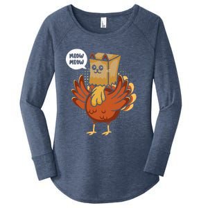 Funny Thanksgiving Day Fake Cat Turkey Meow Animal Farmer  Women's Perfect Tri Tunic Long Sleeve Shirt