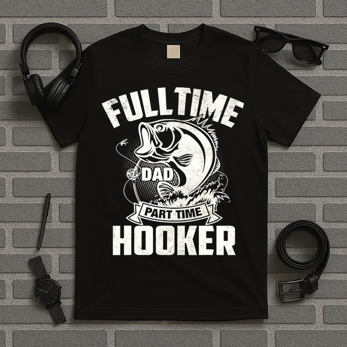 Full Time Dad Part Time Hooker Funny Father's Day Fishing T-Shirt