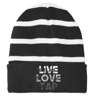 Funny Tap Dancing Design Live Love Tap Dance Striped Beanie with Solid Band