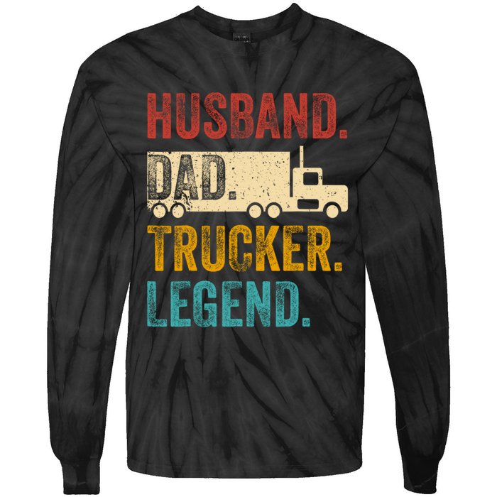 Funny Truck Driver Trucking Men Husband Dad Trucker Legend Tie-Dye Long Sleeve Shirt