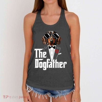 Funny The Dachshund Dog Father Dad Weiner Dog Christmas Women's Knotted Racerback Tank