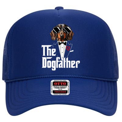 Funny The Dachshund Dog Father Dad Weiner Dog Christmas High Crown Mesh Back Trucker Hat