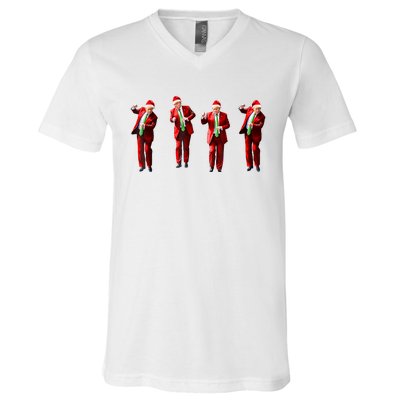 Funny Trump Dance Santa Claus Christmas Xmas Pajamas V-Neck T-Shirt