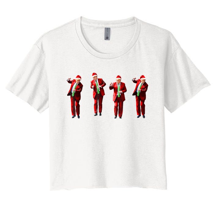 Funny Trump Dance Santa Claus Christmas Xmas Pajamas Women's Crop Top Tee