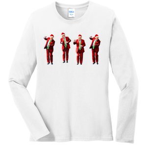 Funny Trump Dance Santa Claus Christmas Xmas Pajamas Ladies Long Sleeve Shirt