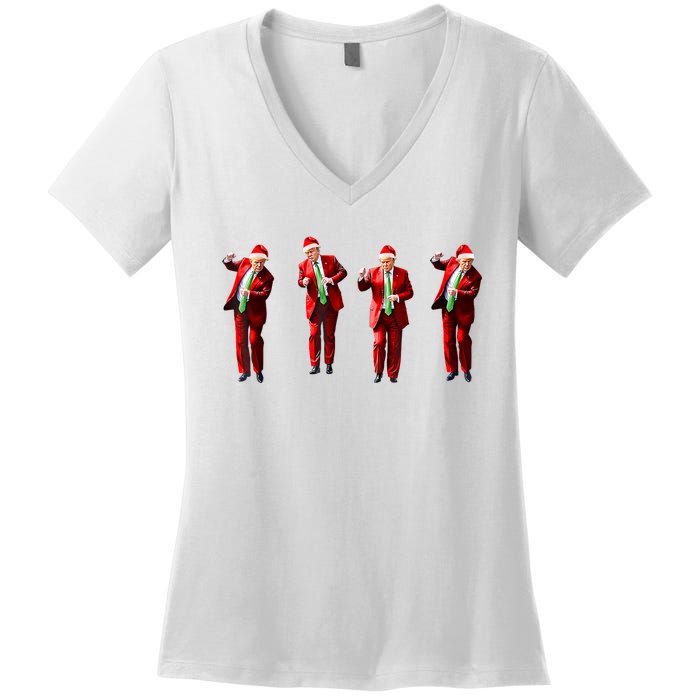 Funny Trump Dance Santa Claus Christmas Xmas Pajamas Women's V-Neck T-Shirt