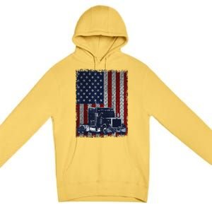 Funny Truck Driver American Flag Trucker Gift Premium Pullover Hoodie