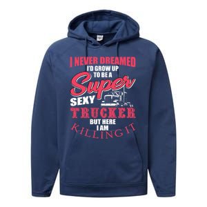 Funny Truck Driver Gift Semi Big Rig Trucking Trailer Truck Gift Performance Fleece Hoodie