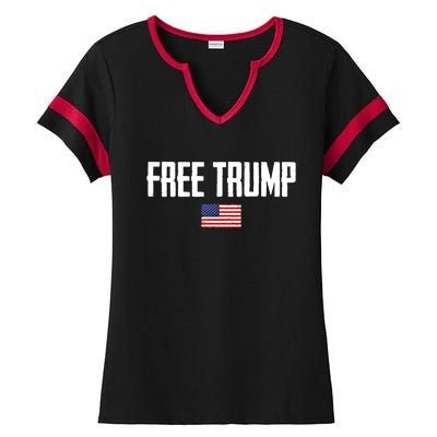 Free Trump Donald Trump Indictment American Flag Ladies Halftime Notch Neck Tee