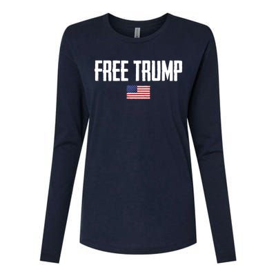 Free Trump Donald Trump Indictment American Flag Womens Cotton Relaxed Long Sleeve T-Shirt