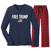 Free Trump Donald Trump Indictment American Flag Women's Long Sleeve Flannel Pajama Set 