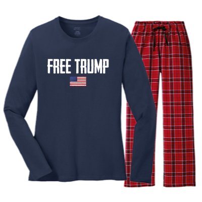 Free Trump Donald Trump Indictment American Flag Women's Long Sleeve Flannel Pajama Set 