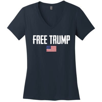 Free Trump Donald Trump Indictment American Flag Women's V-Neck T-Shirt