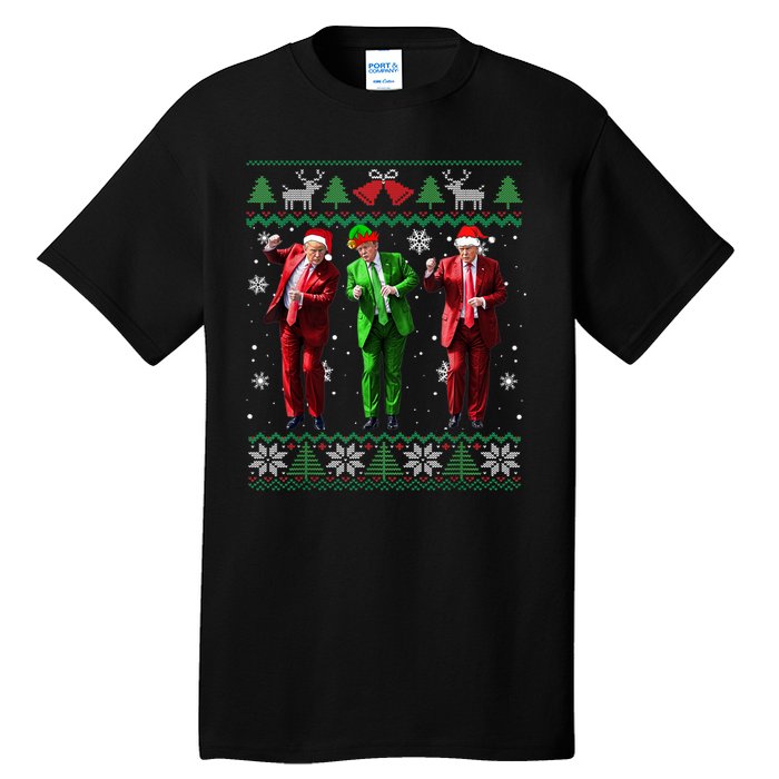 Funny Trump Dance Elf Santa Christmas Ugly Sweater Xmas Tall T-Shirt