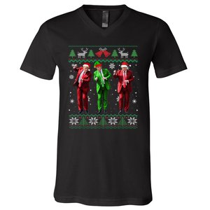 Funny Trump Dance Elf Santa Christmas Ugly Sweater Xmas V-Neck T-Shirt