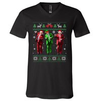 Funny Trump Dance Elf Santa Christmas Ugly Sweater Xmas V-Neck T-Shirt