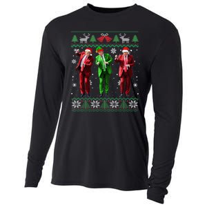 Funny Trump Dance Elf Santa Christmas Ugly Sweater Xmas Cooling Performance Long Sleeve Crew