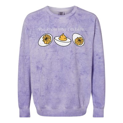 Funny Thanksgiving Dinner You Know Why Im Here Deviled Egg Colorblast Crewneck Sweatshirt