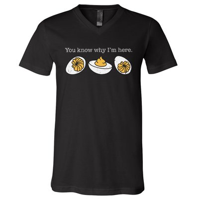 Funny Thanksgiving Dinner You Know Why Im Here Deviled Egg V-Neck T-Shirt