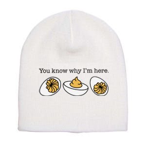 Funny Thanksgiving Dinner You Know Why Im Here Deviled Egg Short Acrylic Beanie