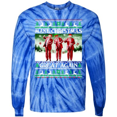 Funny Trump Dance Santa Claus Make Christmas Great Again Gift Tie-Dye Long Sleeve Shirt