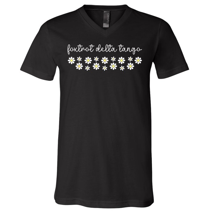 Foxtrot Tango Delta Groovy Retro Funny  V-Neck T-Shirt