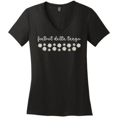 Foxtrot Tango Delta Groovy Retro Funny  Women's V-Neck T-Shirt