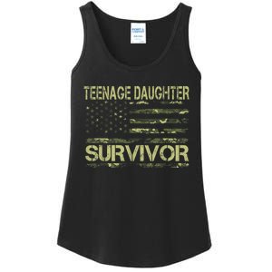 Funny Teenage Daughter Survivor Usa Flag Military Ladies Essential Tank