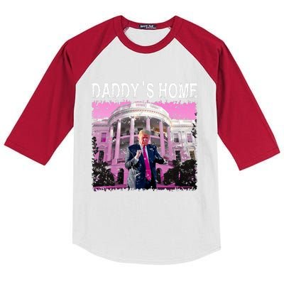 Funny Trump Daddys Home Trump 2024 Take America Back Kids Colorblock Raglan Jersey