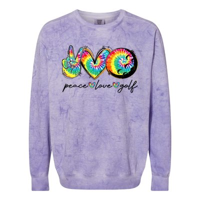 Funny Tie Dye Golf Lovers Peace Love Golf Gift Colorblast Crewneck Sweatshirt