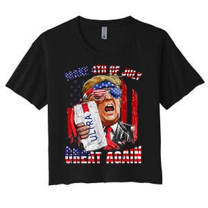 Funny Trump Drinking Make 4th Of July Great Again Women's Crop Top Tee