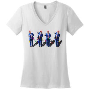 Funny Trump Dance Santa Claus Christmas Xmas Pajamas Women's V-Neck T-Shirt