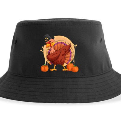 Funny Thanksgiving Dabbing Turkey Gift Sustainable Bucket Hat