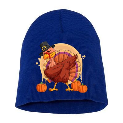 Funny Thanksgiving Dabbing Turkey Gift Short Acrylic Beanie