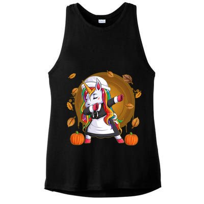 Funny Thanksgiving Dabbing Unicorn Pilgrim Ladies PosiCharge Tri-Blend Wicking Tank