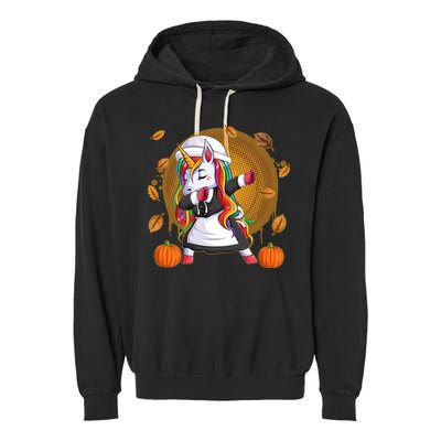 Funny Thanksgiving Dabbing Unicorn Pilgrim Garment-Dyed Fleece Hoodie