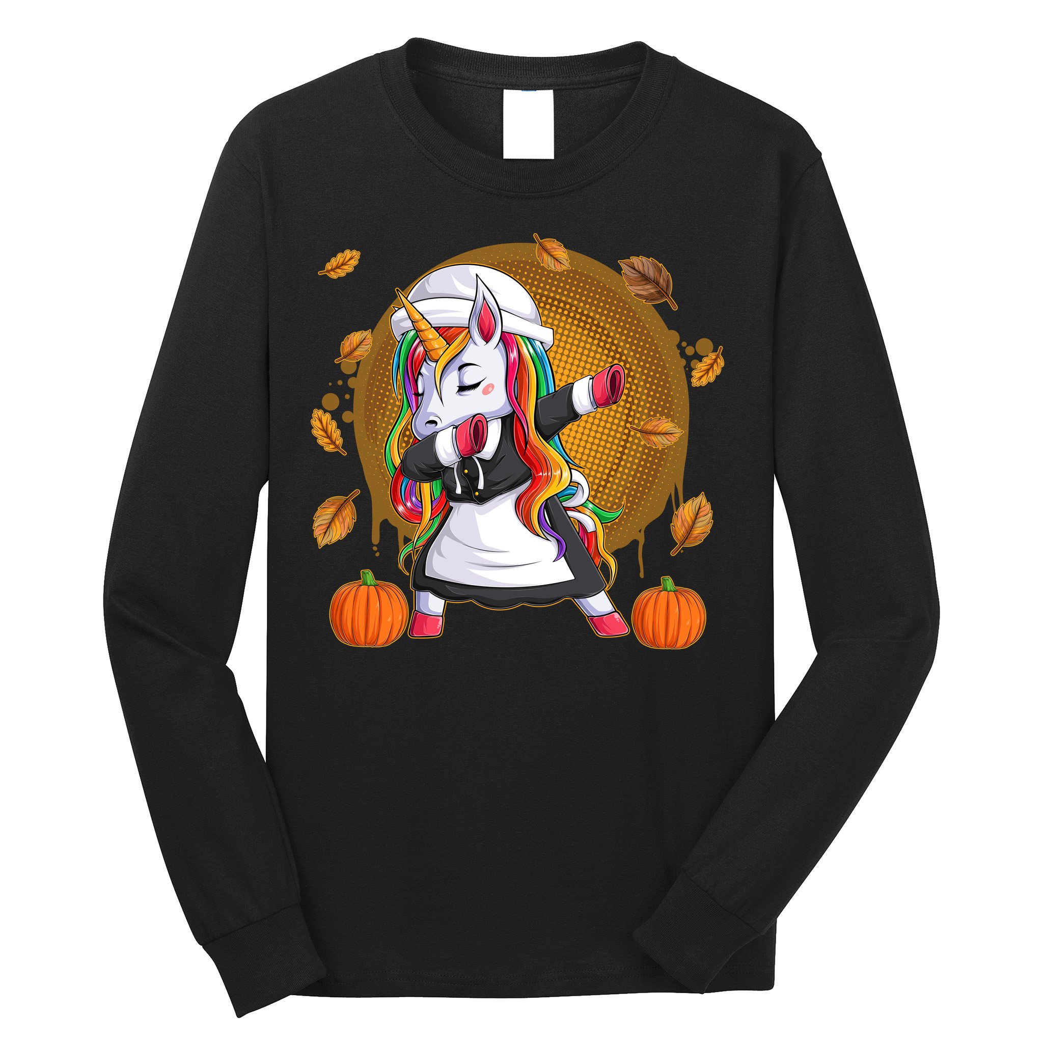 Funny Thanksgiving Dabbing Unicorn Pilgrim Long Sleeve Shirt
